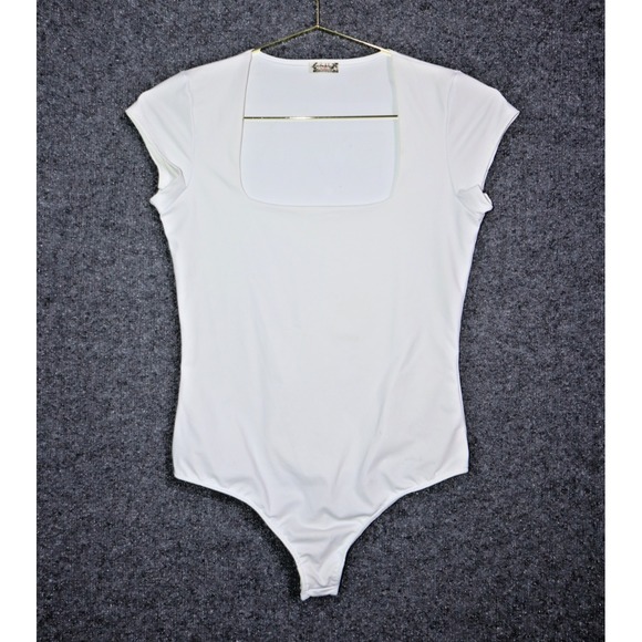 Free People Bodysuit Women Medium White Slim Thong Cap Sleeve Square Neck EUC - Picture 1 of 4